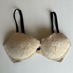 Victorias Secret Dream Angels Nude, Cream and Black Lace Push Up Bra Size 32D